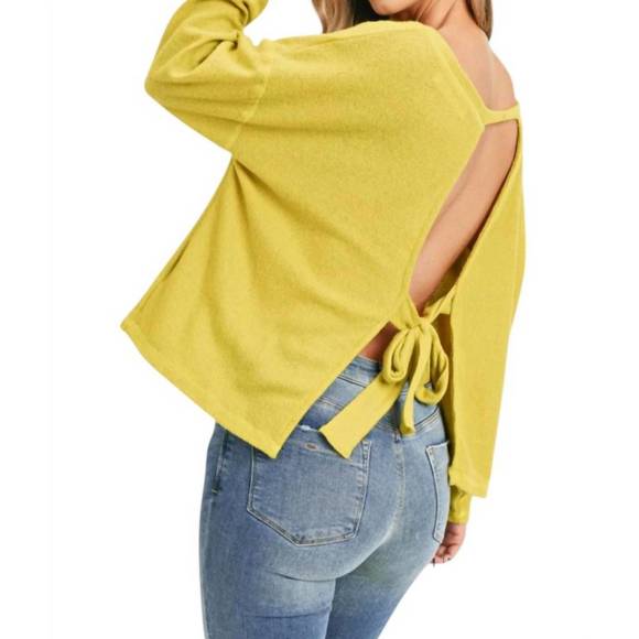 NEW PAINTED THREADS alexia pullover open-back sweater in mustard - Picture 4 of 4